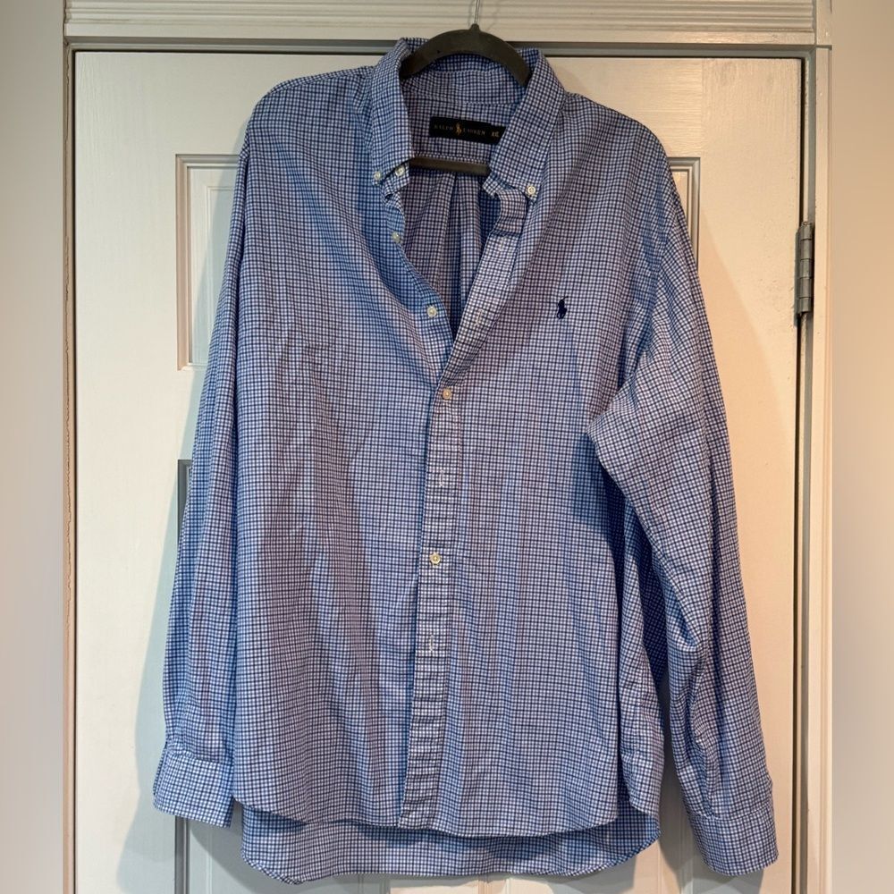 EUC Men’s Ralph Lauren Polo Button Up Dress Shirt XXL - Blue Check
